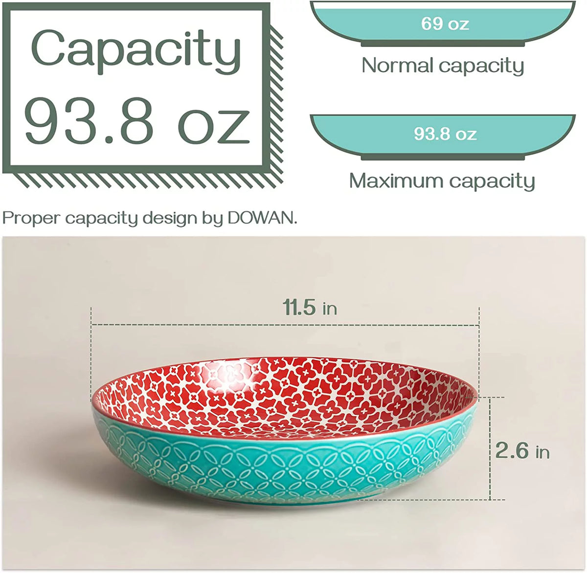 11.5" 2.9 Qt Ceramic Serving Bowls Set of 2 F660