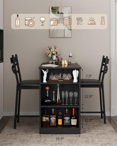 3 Piece Bar Table and Chairs Set with Flip Top Extension K63428