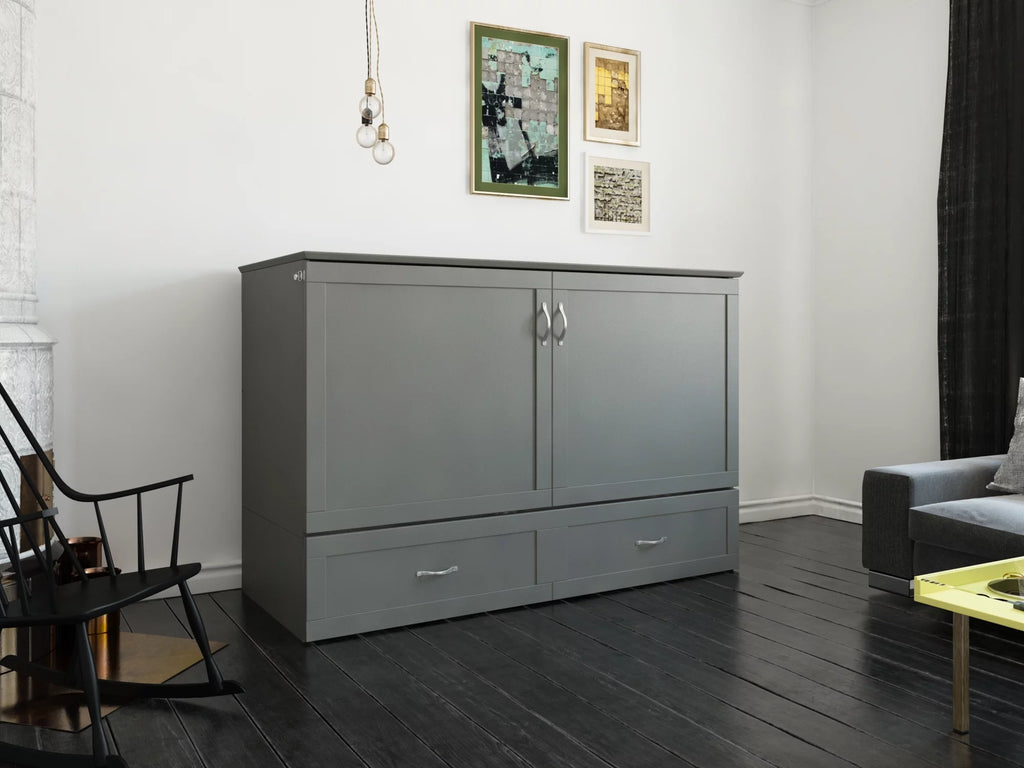 Queen Solid Wood Murphy Bed Chest with Mattress Y289