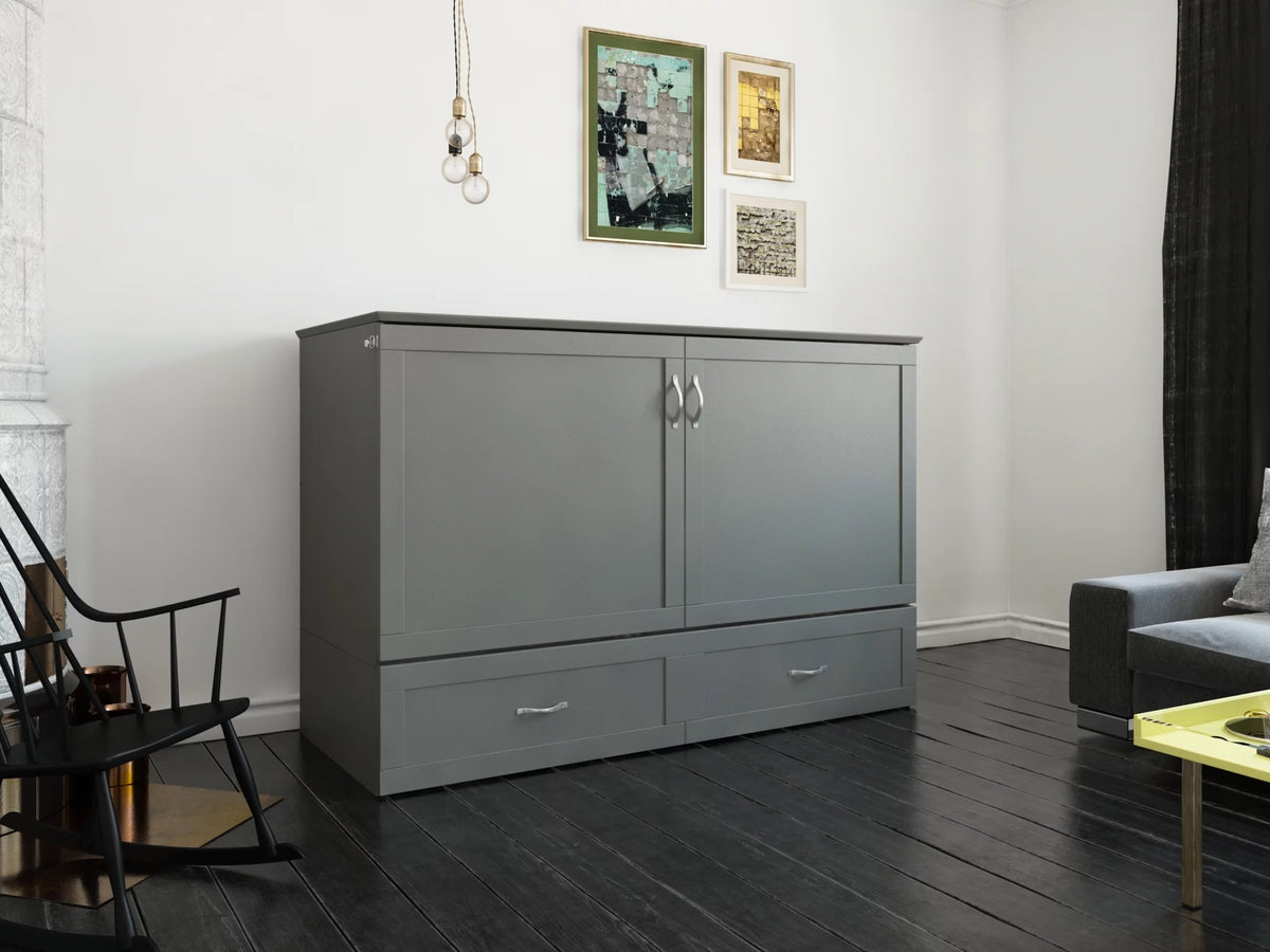 Queen Solid Wood Murphy Bed Chest with Mattress Y289