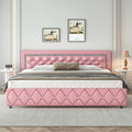 King Upholstered Platform Bed Frame with PU Faux Leather Tufted Headboard W796975