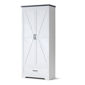 71" Tall White Wood Kitchen Pantry with Drawer & 2 Barn Doors P537
