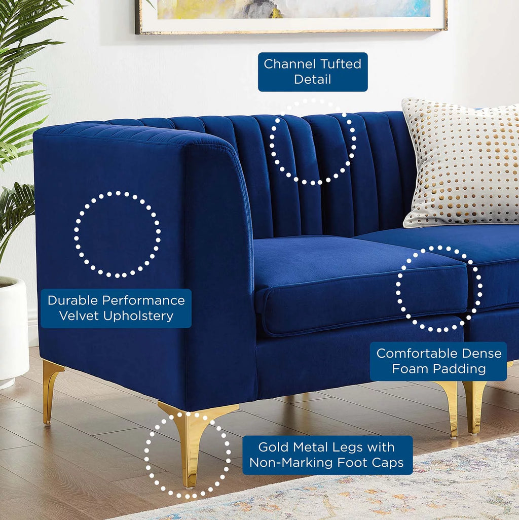Navy Velvet 3-Seater Sofa O8701