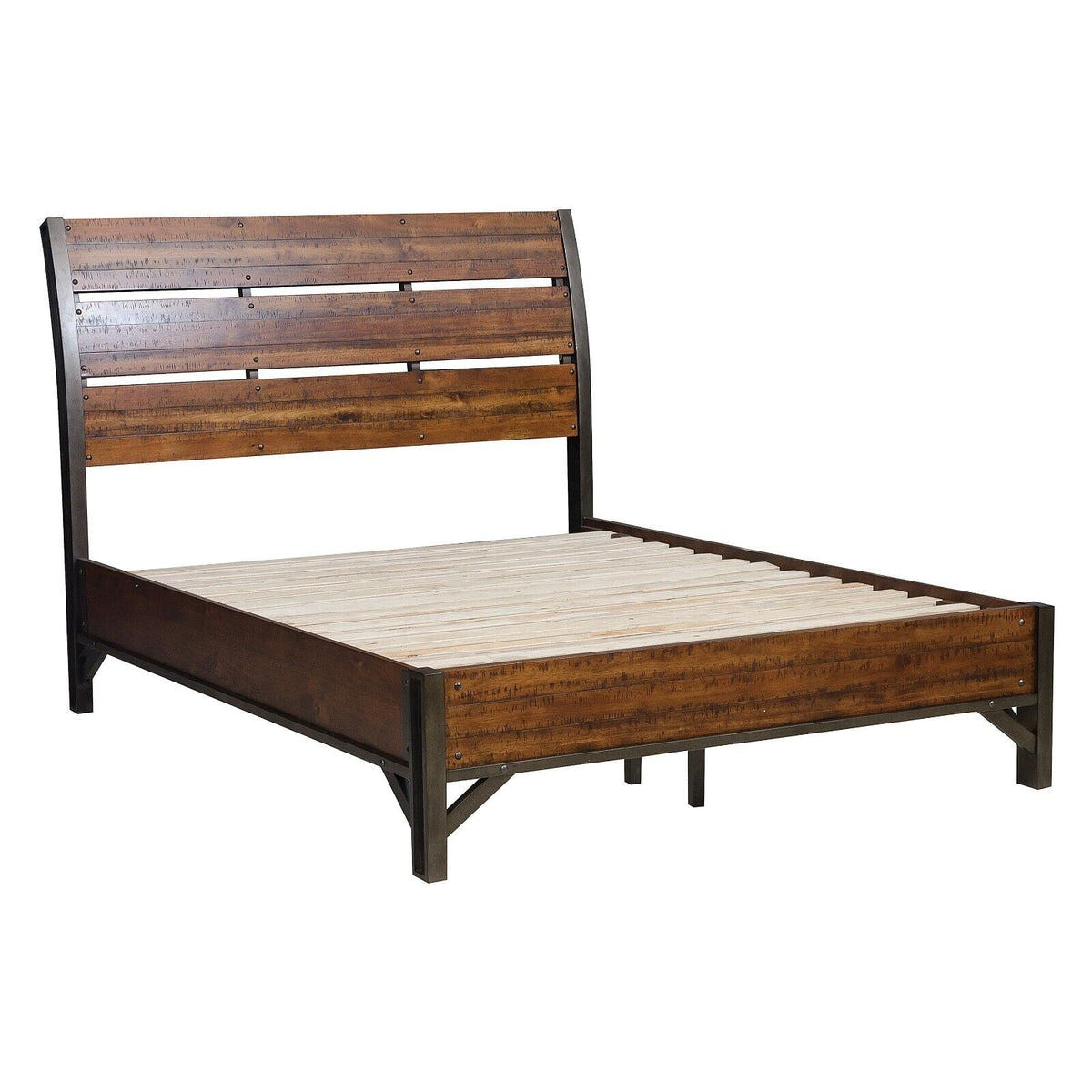 Rustic Brown and Gunmetal 1pc Eastern King Size Platform Bed X93021