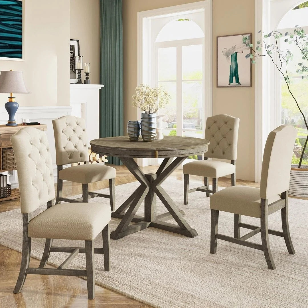 Extendable Round Dining Table Set for 4 W482