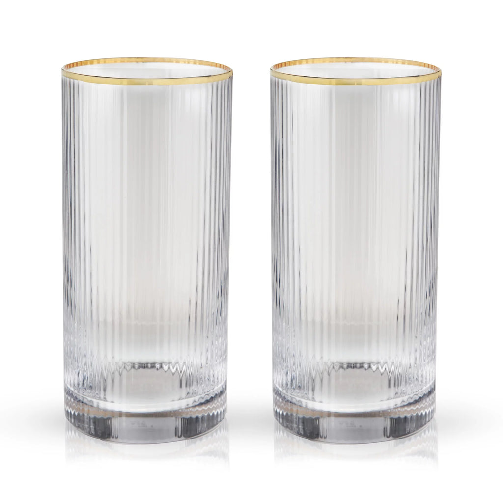 Set of 2 15oz Gold Rimmed Highball Glasses M939316
