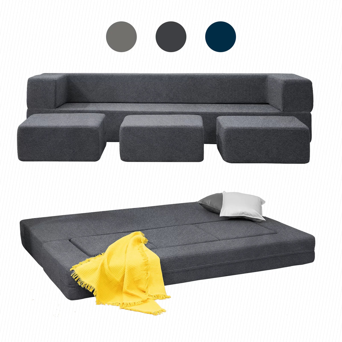 Folding Foam Sofa Bed with 3 Ottomans L6014
