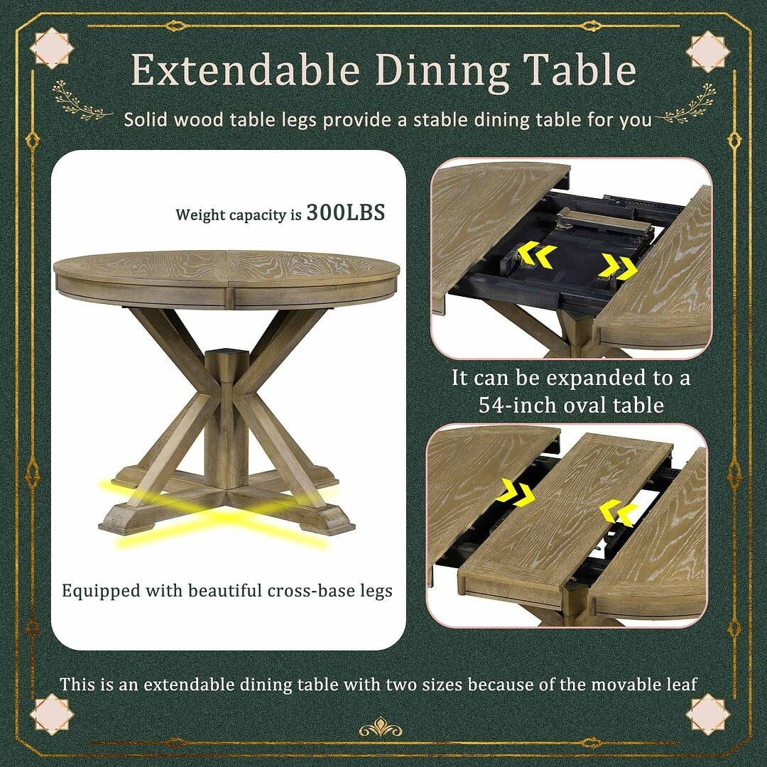 Extendable Round Dining Table Set for 4 W482