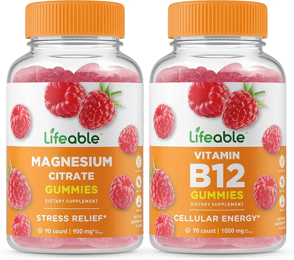 Magnesium + Vitamin B12 Gummies Bundle Gluten Free Chewable H3639