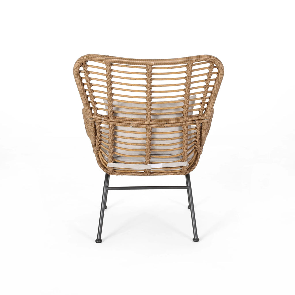 Light Brown and Beige Wicker Club Chairs with Cushions, Set of 2 U197