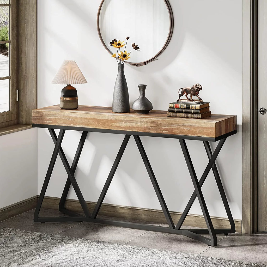 55" Wood Console Table with Metal Base Z7686
