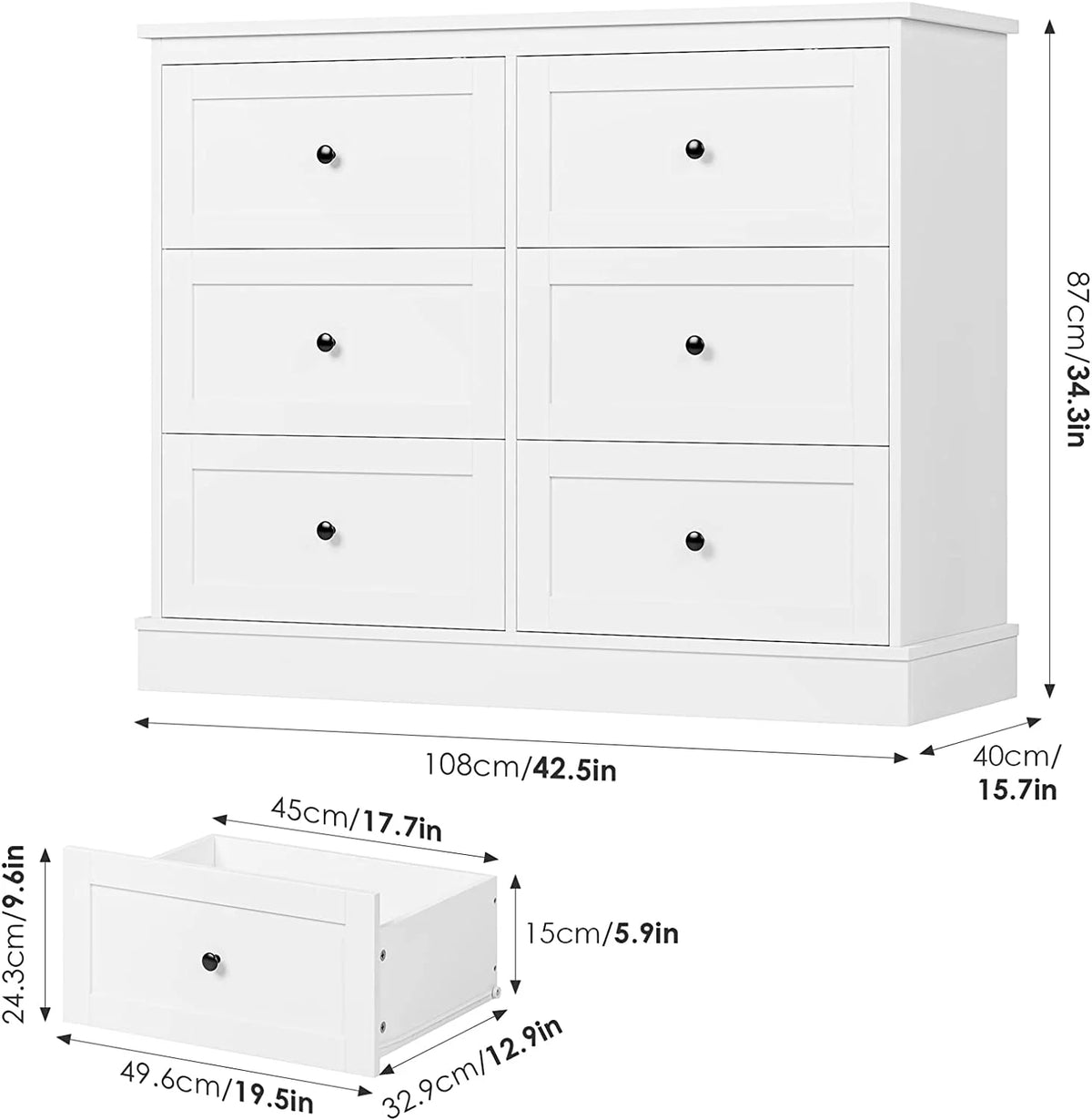 White 6 Drawer Dresser E174