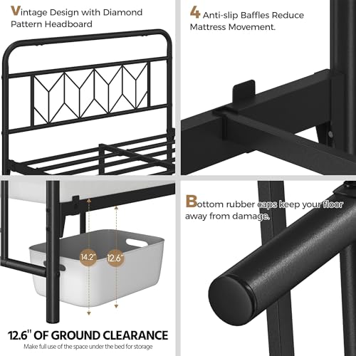 Black Full Size Metal Platform Bed Frame with Headboard and Footboard F25849