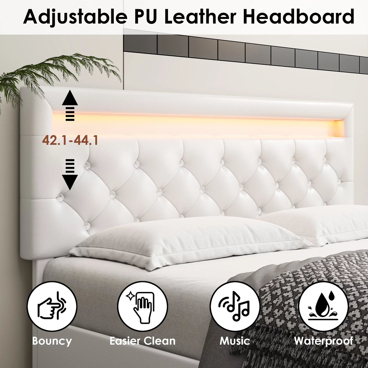 King LED Bed Frame with 4 Storage Drawer White Y47902