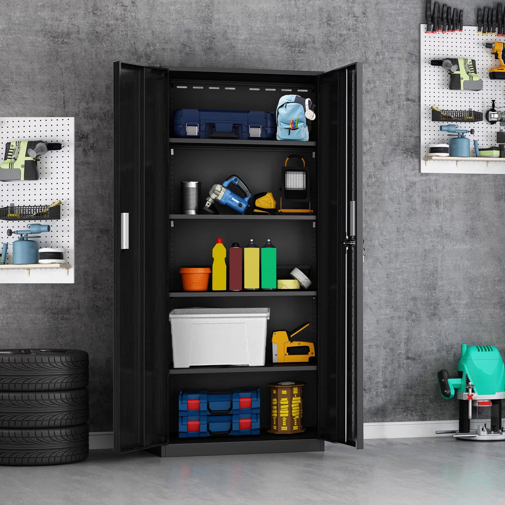 Tall Metal Storage Garage Cabinets with Locking Doors and 4 Adjustable Shelves K52099