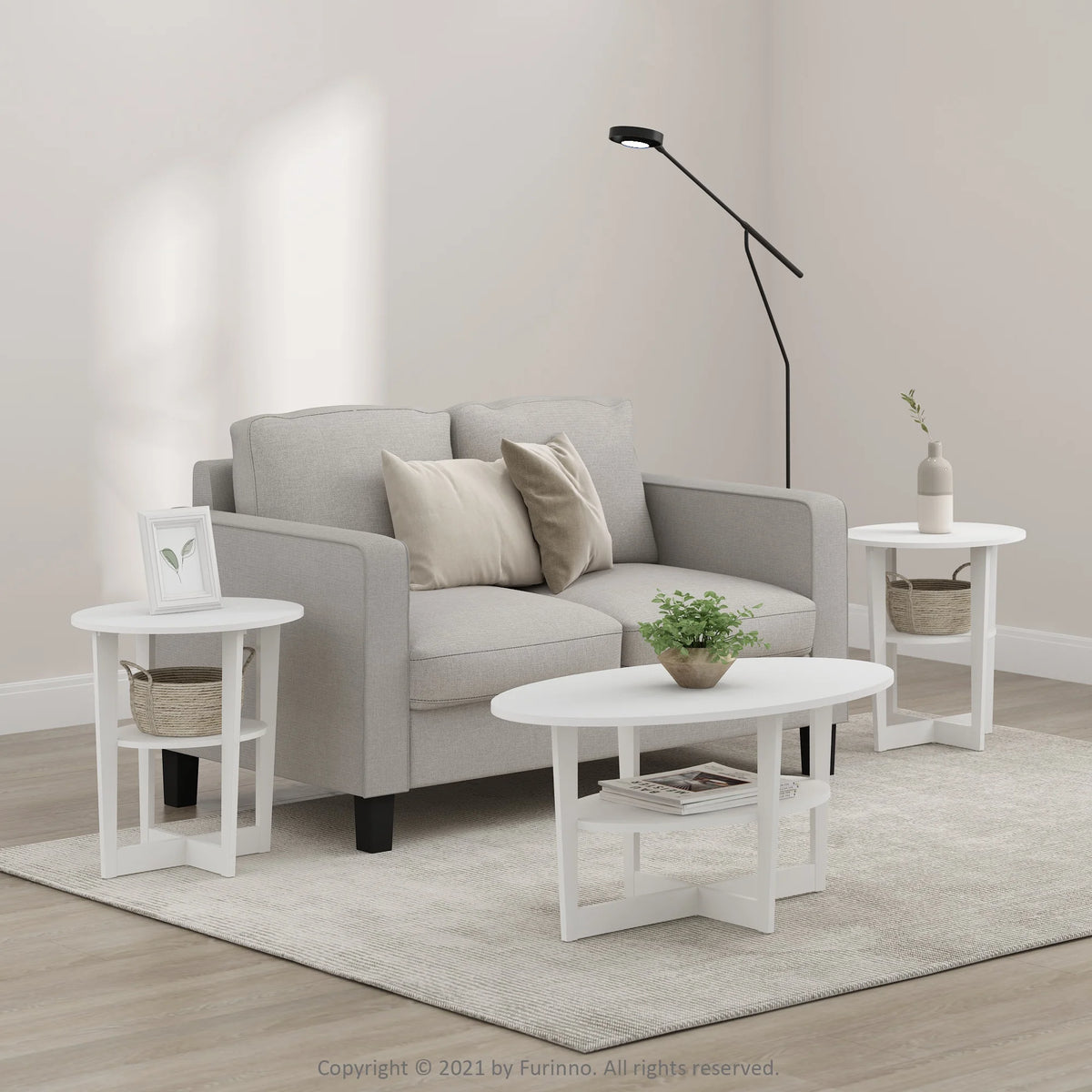 White Oval End Table Set of Two C557017