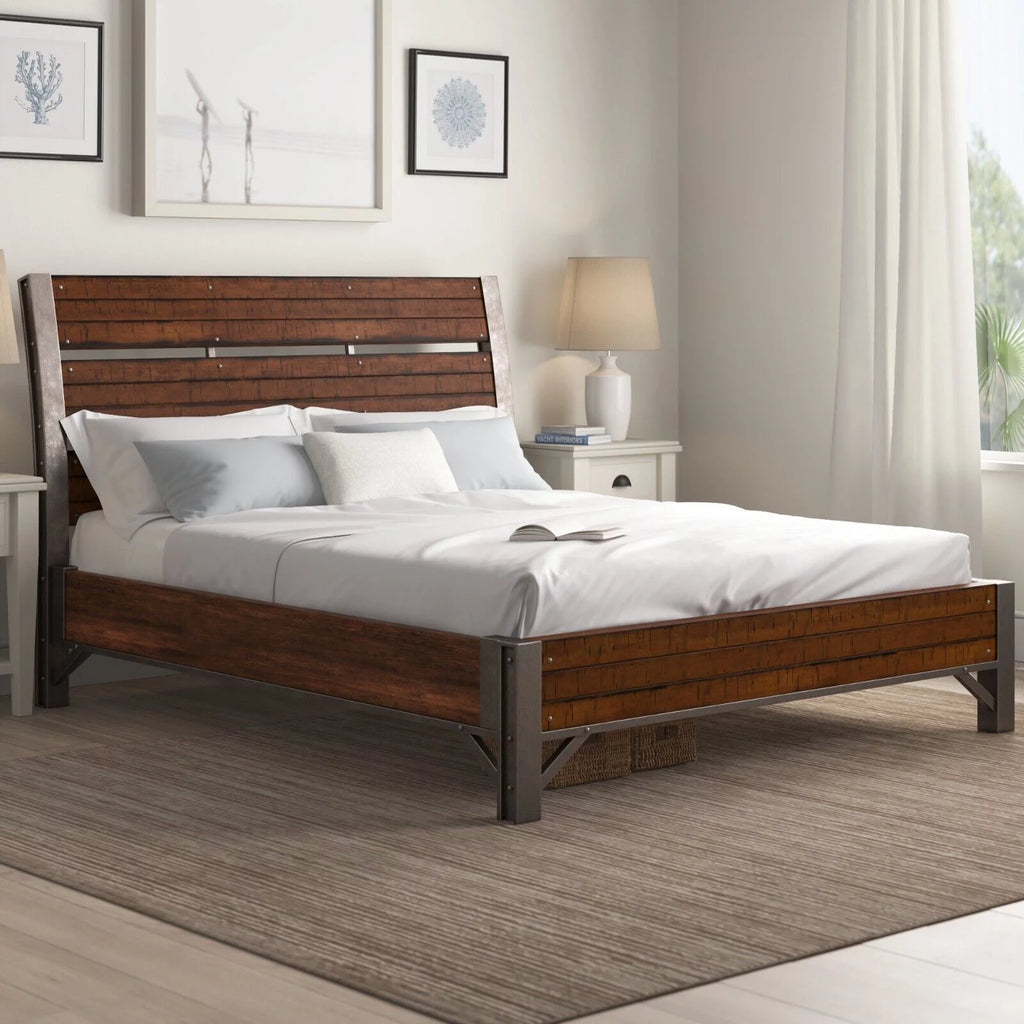 Rustic Brown and Gunmetal 1pc Eastern King Size Platform Bed X93021