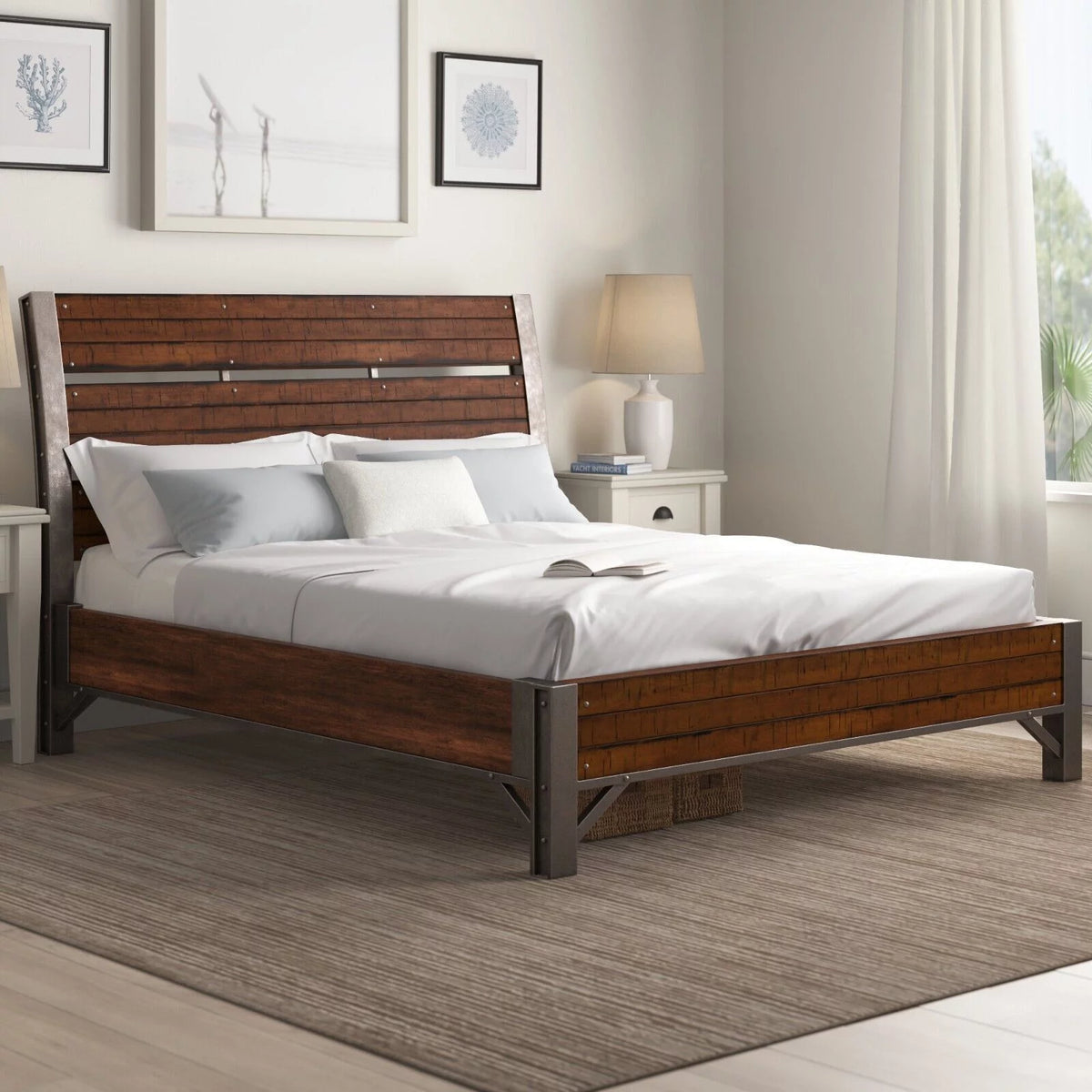 Rustic Brown and Gunmetal 1pc Eastern King Size Platform Bed X93021