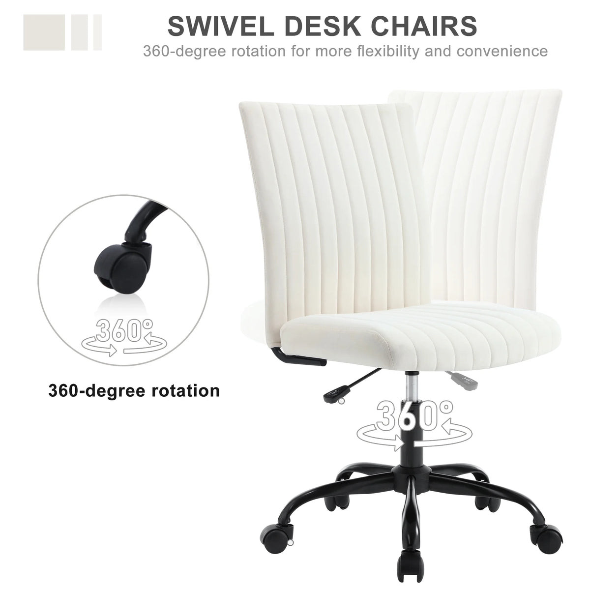 Velvet Armless Swivel Desk Chair with Wheels B48819