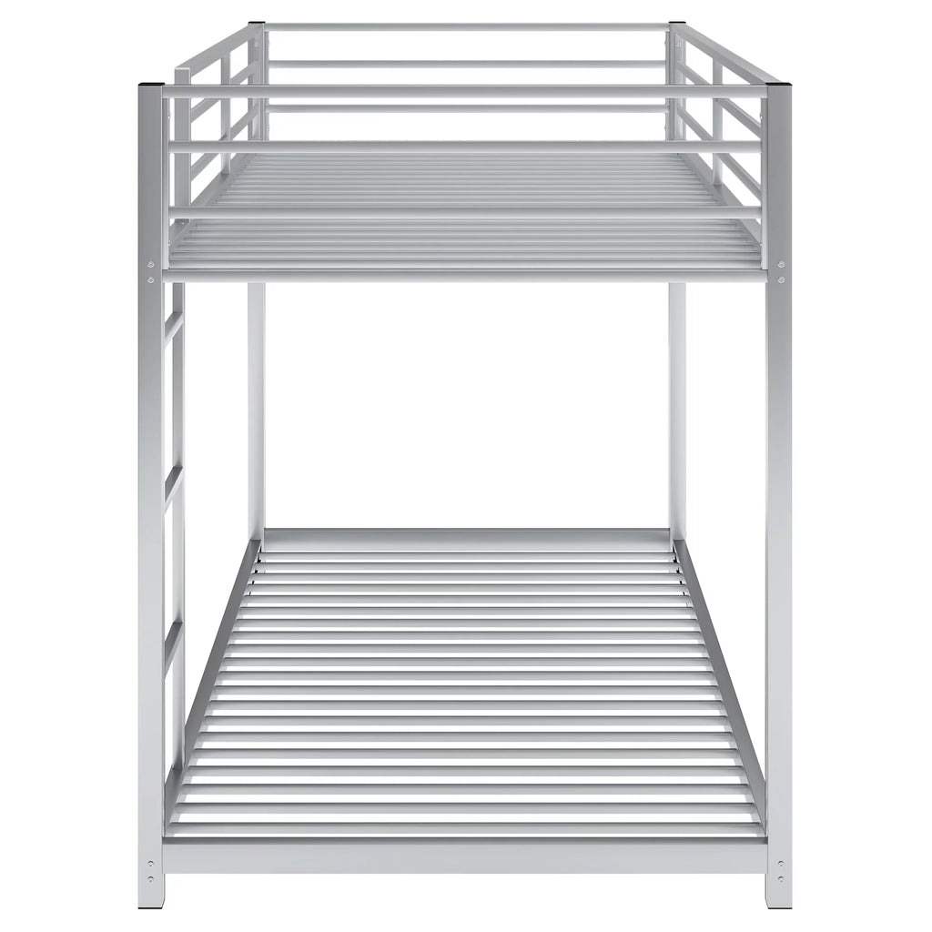 Metal Twin over Twin Low Bunk Bed with Ladder and Safety Guardrails H62058
