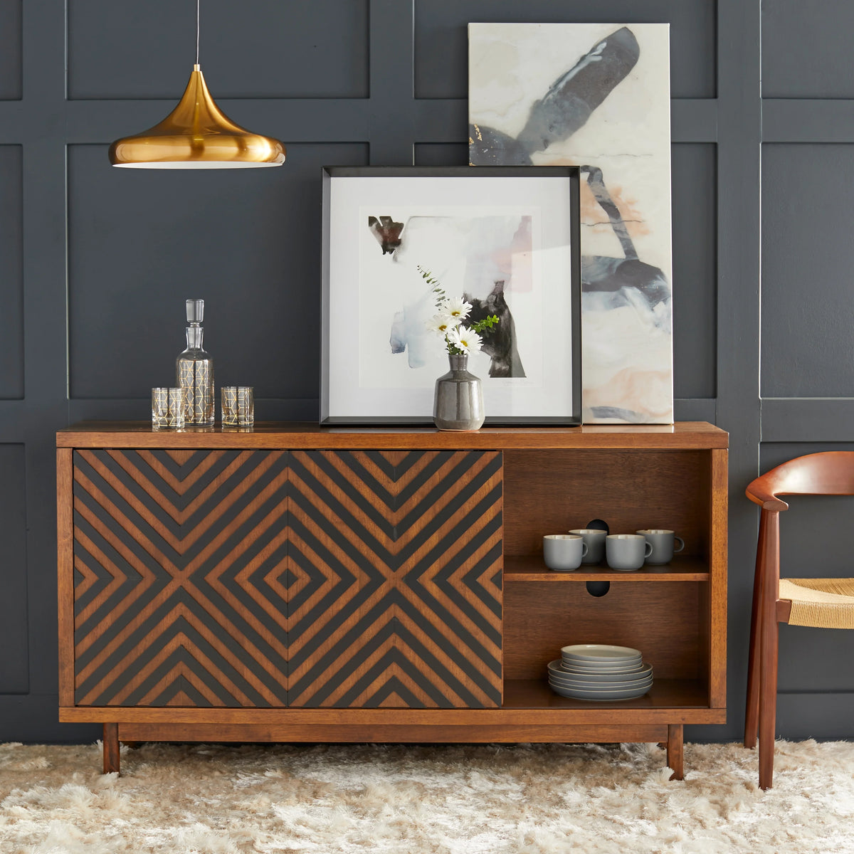 Mid-century Modern Buffet/Sideboard Tobacco Brown/Black V58729