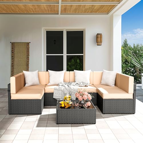 7 Pieces Wicker Patio Sectional Sofa Set with Coffee Table C116669