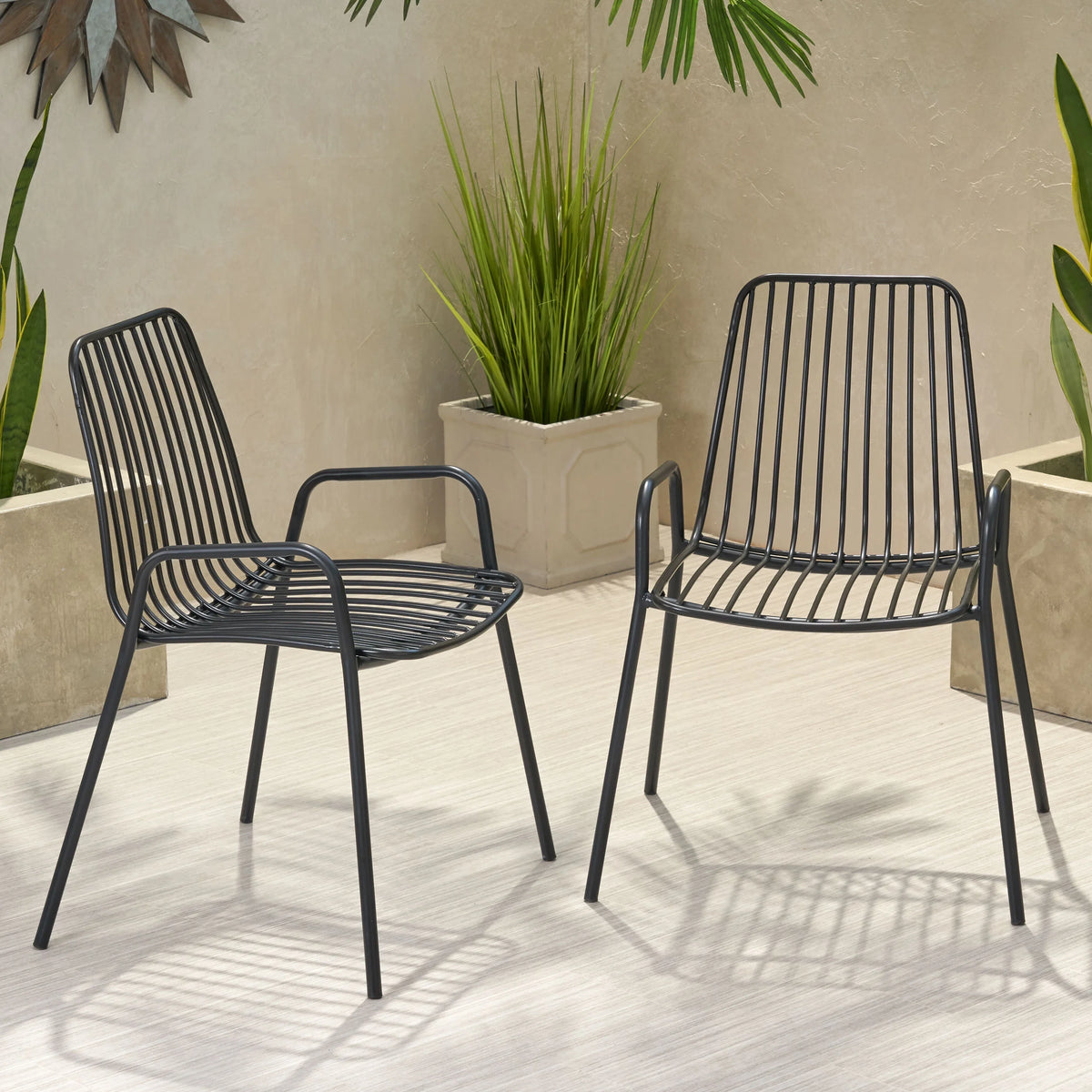 Black Metal Outdoor Club Chairs, Set of 2 C98353