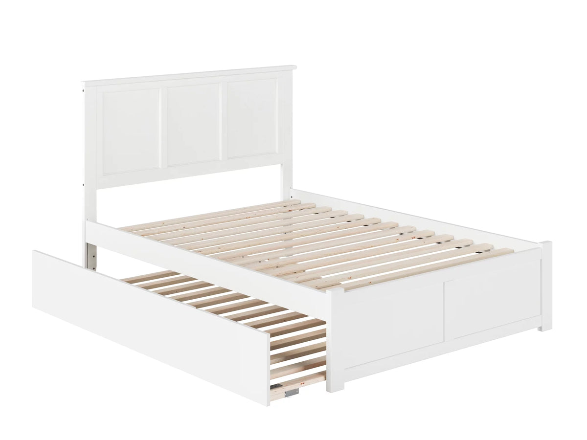 White Full Solid Wood Platform Bed with Trundle D62372