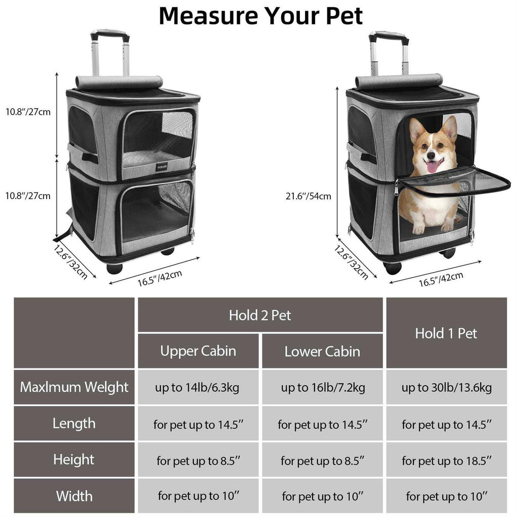 Double-Compartment Pet Carrier Backpack with Wheels W77797