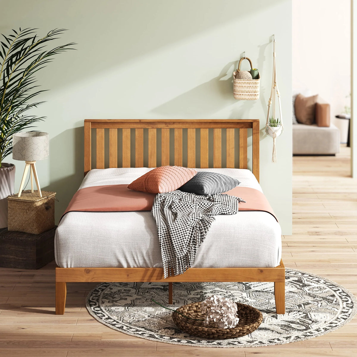 Wood Platform Bed with Headboard, Full G93202