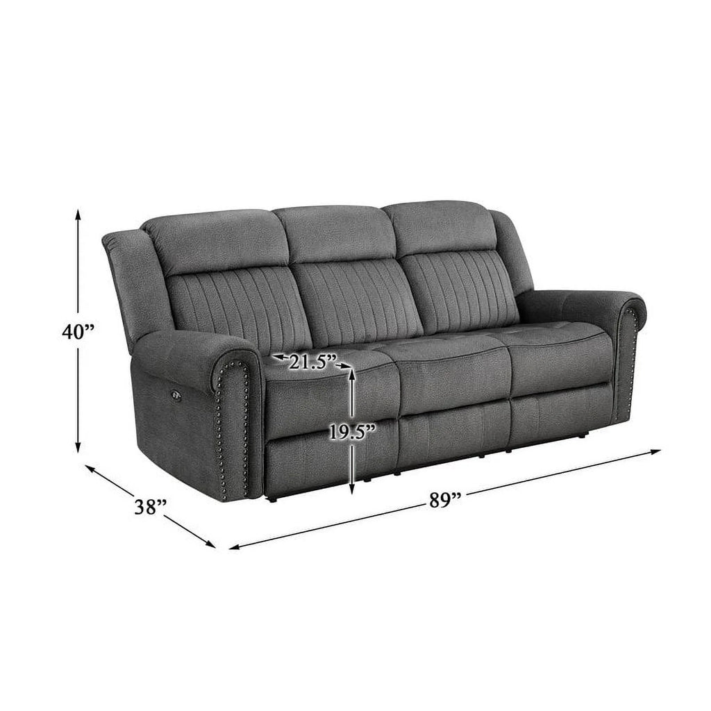 Charcoal Wood Microfiber Double Reclining Sofa F71421
